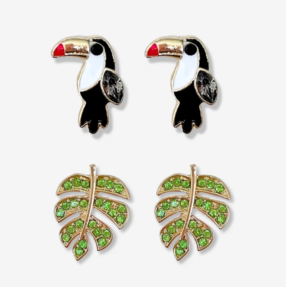 Tropical Toucan / Leaf Earring Set